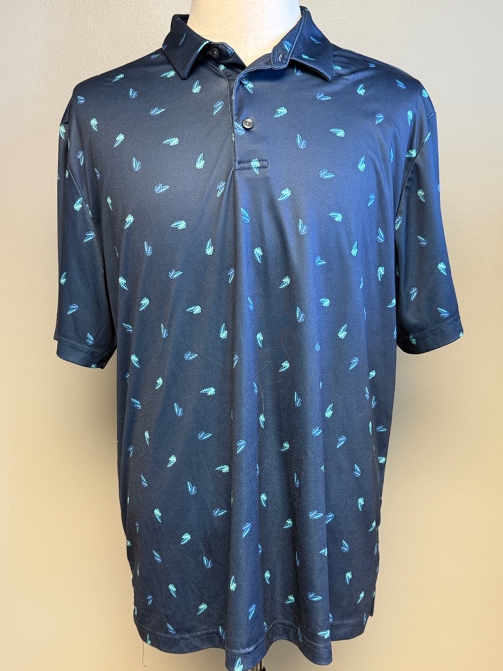 Jack Nicklaus Polo Shirt XL Navy Leaf Print Performance Golf